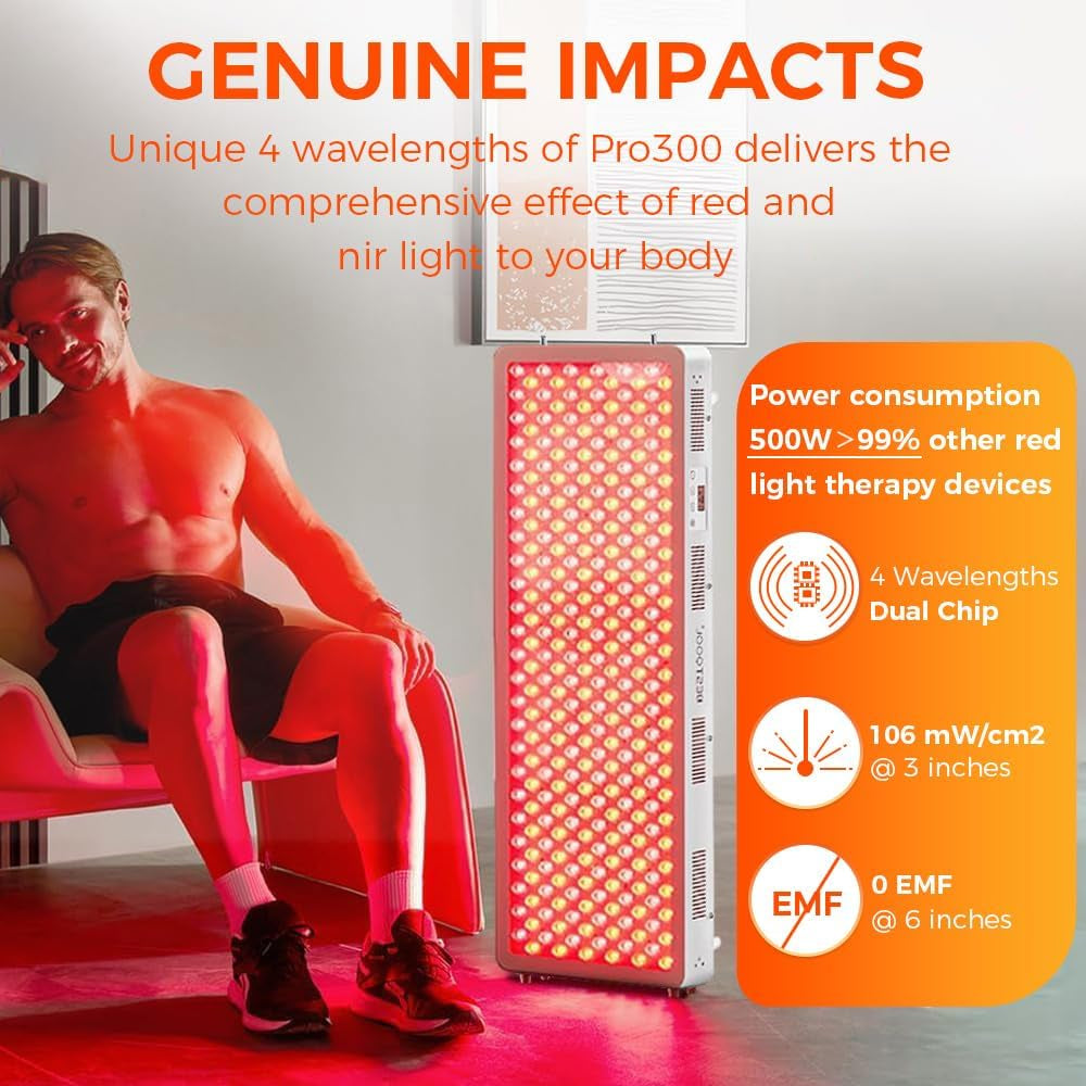 Red Light Therapy Device, 4 Wavelengths Full Body near Infrared Light Therapy, Elite Grade Dual Chip 300 Leds, High Power Panel for Pain Relief, Muscle, Skin, Energy. 500W. Modular Design.