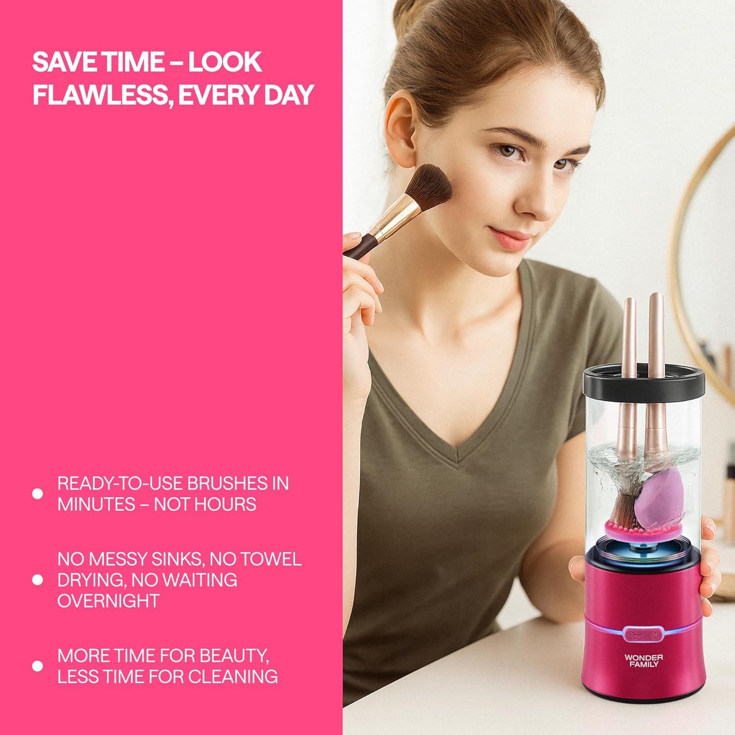2-In-1 Electric Makeup Brush Cleaner Machine - Clean and Dry Makeup Brushes & Tools & Sponges Automatically - Makeup Brush Dryer & Makeup Brush Washer Combined - Make up Brush Cleaner Cleanser Machine